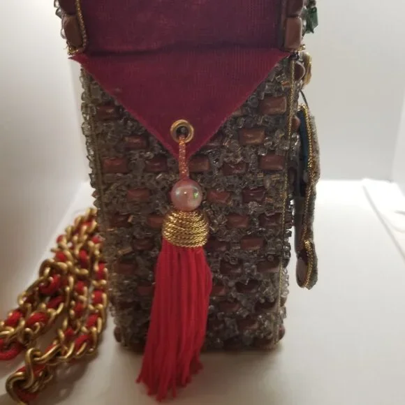 Mary Frances Red Velvet and Beaded Christmas Stockings Hard Shell Purse